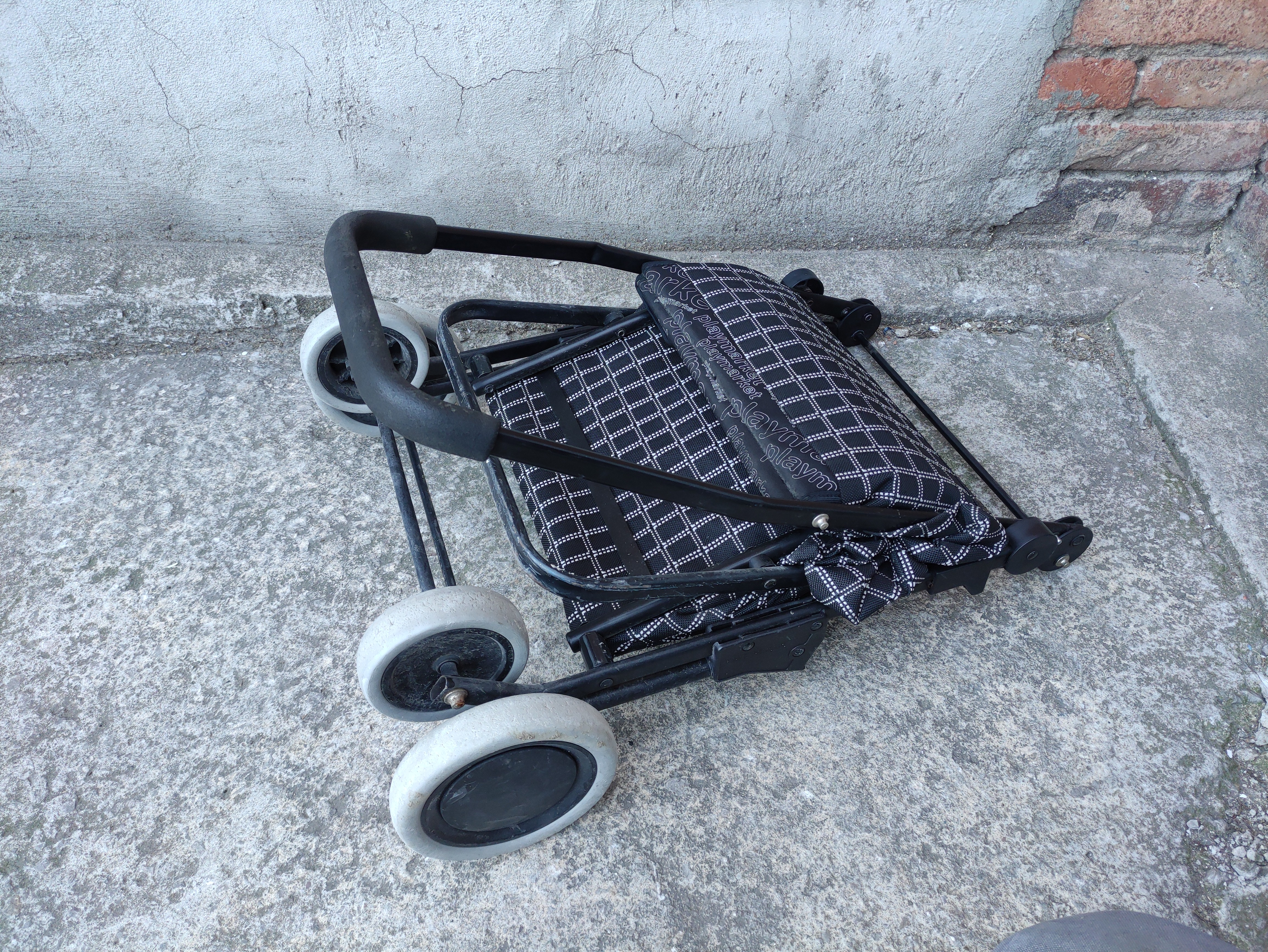 carro compra aluminio loneta cuadriculado negro blanco 1u